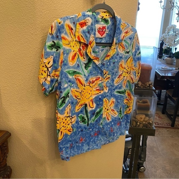 Vintage JAMS WORLD Women Floral Sunflower Button Short Sleeve Top Size Medium - Picture 2 of 9